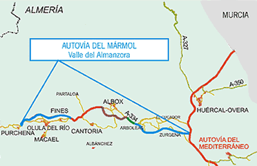Plano de la futura Autovía del Mármol dividido en tramos.